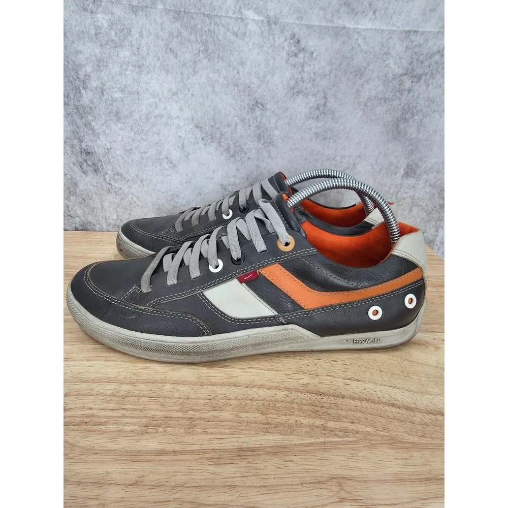 Ferracini Sneakers Mens 8 Gray Leather Low Top Casual Shoes Brazil Made 1450E